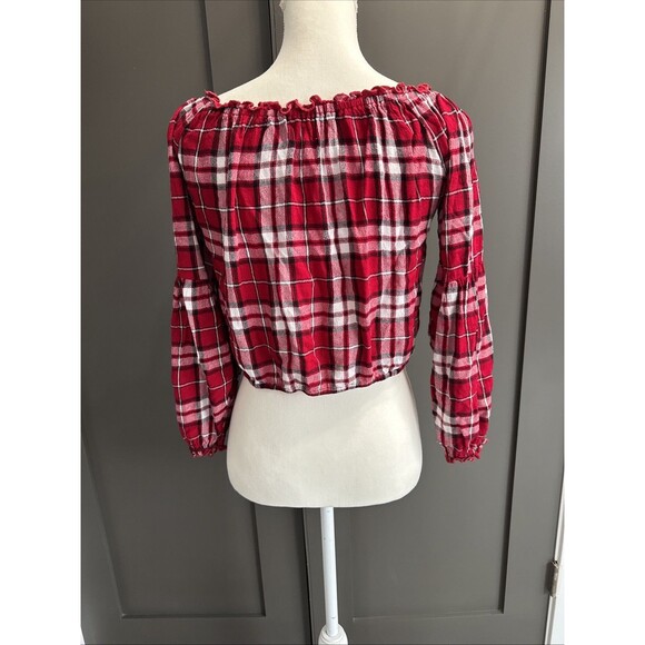 Holister Women's Size S Red White  Plaid Long Sleeve Crop Top - Picture 3 of 5